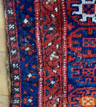 Antique Kurd bag (half khorjin), complete with flatweave back, but side seams open   Probably from northwestern Persia, late 19th C.  Face is 23 inches (59 cm) wide and 22  ...