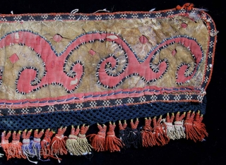 Central Asian, most likely Kirghiz, leather and felt.  Not sure what this is, but most likely an animal trapping, perhaps a decorated pad for saddle or harness.  The face is  ...