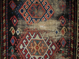 KURD long rug/runner, Jaff or Sanjabi.  128" x 44" (325cm x 110cm).  two pairs of human figures.  Good colors, all natural. The field is virtually all offset knotting.   ...