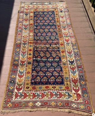 Caucasian rug.  Has deep, dense pile like a Kazak, with design that seems more like Gendje.  88” x 42” (224 cm x 107 cm).  Pile is very good, thick,  ...