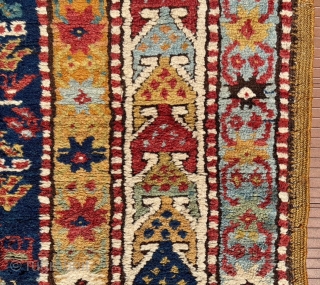 Caucasian rug.  Has deep, dense pile like a Kazak, with design that seems more like Gendje.  88” x 42” (224 cm x 107 cm).  Pile is very good, thick,  ...