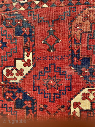Antique Ersari Turkmen Carpet, second half 19th century. Dimensions are 99 inches by 82 inches ( 251 cm x 208 cm) or 8’3” x 6’10”. Unusual main border design—medallions composed of ...