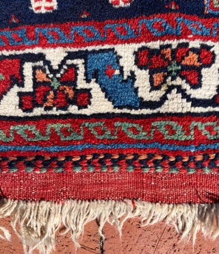 A Persian Afshar khorjin face. Most likely early 20 C.---it has cotton warps.   Size is  27” x 26” (69 cm x 66 cm).   Very good condition. Vibrant  ...