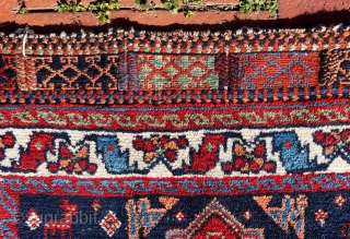 A Persian Afshar khorjin face. Most likely early 20 C.---it has cotton warps.   Size is  27” x 26” (69 cm x 66 cm).   Very good condition. Vibrant  ...