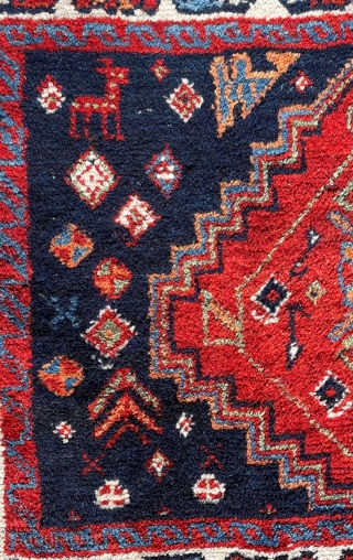 A Persian Afshar khorjin face. Most likely early 20 C.---it has cotton warps.   Size is  27” x 26” (69 cm x 66 cm).   Very good condition. Vibrant  ...