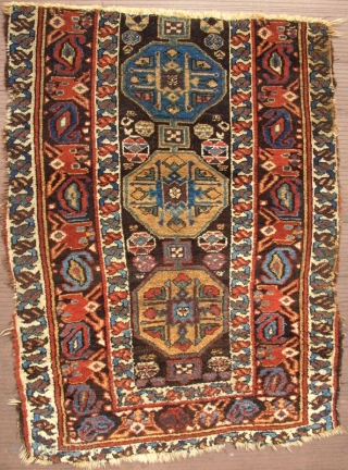  A colorful fragment from somewhere in NWP, and likely a Kurdish product.  It is 36 inches wide and about 48 inches long.  Colors all bright and stable, natural.   ...