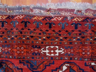 Ersari Turkmen chuval with staggered chuval guls, no secondaries.  Late 19th C.  Generous size--35" x 58" (98cm x 147cm).  Good condition.  Good pile all over.   All  ...