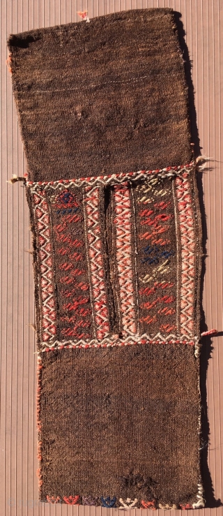 Turkish heybe or small double bag with a long slot in the bridge area to put the head through so it can be worn hanging over the shoulders with the bags front  ...