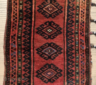 A “Baluch” balisht (bag), complete with its flatwoven back, most likely from the Seistan district of Baluchistan—the region surrounding the point where the Afghanistan-Pakistan border meets the Iranian border.   In  ...