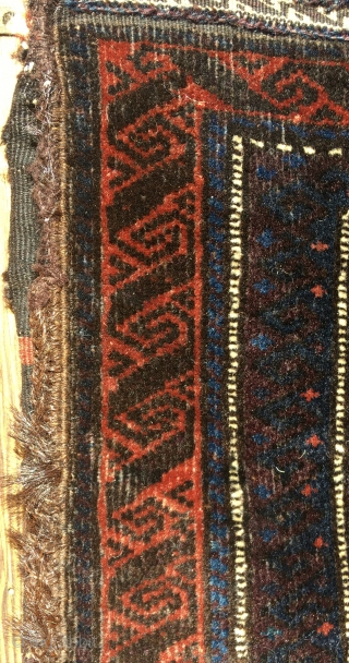 Baluch (Timuri?) bag—half khorjin. 22” x 25” (56 cm x 64 cm) Another one of those Baluch or Timuri pieces that are hard to photograph so that the colors show.    ...