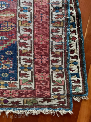 Antique Caucasian Kuba rug.  63 in. x 42 in. (160 cm x 107 cm).  The central border design and its dark red and coral colors are typical of Zeichur, as  ...