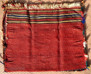 S. W. Persian Khamseh Confederacy bag (half khorjin).    Pile face is 23” x 28” (59 cm x 71 cm).  ,  Glossy ,soft pile all over, except for  ...