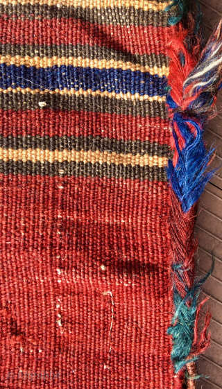 S. W. Persian Khamseh Confederacy bag (half khorjin).    Pile face is 23” x 28” (59 cm x 71 cm).  ,  Glossy ,soft pile all over, except for  ...