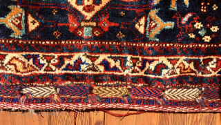 S. W. Persian Khamseh Confederacy bag (half khorjin).    Pile face is 23” x 28” (59 cm x 71 cm).  ,  Glossy ,soft pile all over, except for  ...