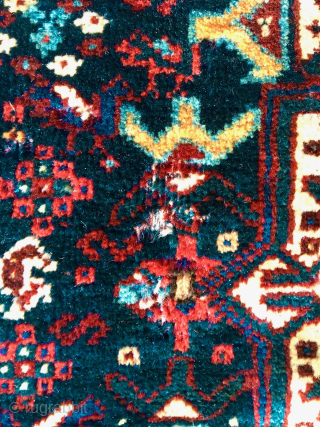 S. W. Persian Khamseh Confederacy bag (half khorjin).    Pile face is 23” x 28” (59 cm x 71 cm).  ,  Glossy ,soft pile all over, except for  ...