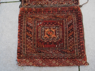 Antique Tekke khorjin in very good, complete condition. The piece shows a beautiful Salor Gul in the middle of each bag.  Very nice natural colors and perhaps one synthetic orange dye  ...