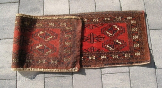 Antique Kizil Ayak Ersari Turkmen torba with 8 distinctive guls in great condition and all natural dyes with increadible wool quality. Seriously collectible rare example.
Measures:  41 x 149 cm  (  ...