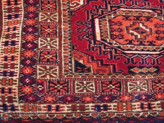 Antique 1850 Tekke torba with two large distinctive Salor guls in great condition and all natural dyes. It is a collectable rare example from around 1850. Excellent weaving, no warp depression. An  ...