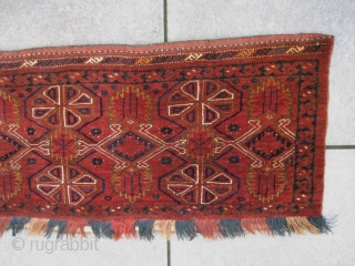 Antique 1850 Ersari Beshir Turkoman torba from mid Amu Darya river region. The piece is in MINT condition,  all natural colors,  full pile, truly a masterpiece. 
Sizes: 17.6" x 58.8"  ...