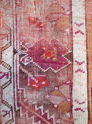 Turkish Rug 5.3 x 3.5 - Quantity of purples, and wear.  Original ends and sides.                 