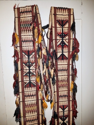 tent/ceremonial band? - approximately 5" x 194" of which 21" in the center is not decorated and worn. Some tassels missing from the sides, and each end unravelling.     