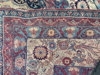 Early lavar Kirman - about 8.5 x 11.4 finely woven with mythical creatures, horned animals, birds, and fowl.  In as found condition with overall wear, scattered holes, etc.    