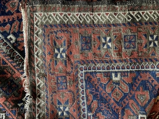 Baluch - about 3.1 x 5.10 as found condition.  Wear,oxidation, scattered moth.  Few silk knots. Remnants of kilim ends            