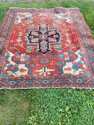 About 5.2 x 5.9. Has wear. Wonderful color saturation. Great size. It’ll be at Brimfield auction acres Tuesday sept 7th and Friday sept 9th If you want to inspect in person providing  ...