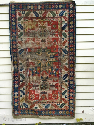 Leshgi star rug - 3.2 x 5.8 really rough AS IS beautiful color and drawing.                  
