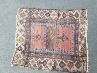 Early Kazak - about 4.1 x 4.8 with holes, old crude repairs and added fringe. Still beautiful example.               