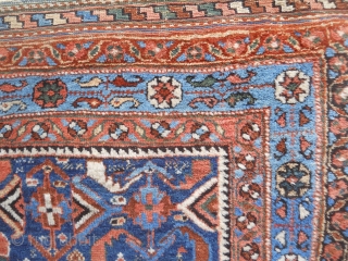 5.9 x 4.3 Afshar - Beautiful blues including soft blue main border, great size, supple handle.  in tact with original ends and sides.  Wear areas, as found, needs cleaning.  