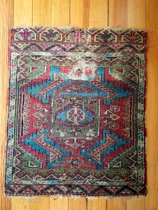 Anatolian yastik - about 24" x 29".  Wonderful color and squarish size.  'As found' condition with few scattered old crude repairs. Nice example.        