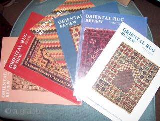 ORIENTAL RUG REVIEW volumes 8 through 15 covering more than 8 continuous years from October 1987 to January 1996. Vols 8,10 & 11 Bound with George O'Bannon's name embossed on cover.   ...