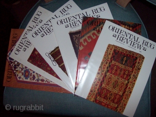 ORIENTAL RUG REVIEW volumes 8 through 15 covering more than 8 continuous years from October 1987 to January 1996. Vols 8,10 & 11 Bound with George O'Bannon's name embossed on cover.   ...