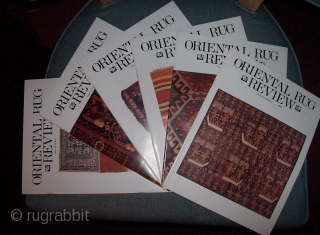 ORIENTAL RUG REVIEW volumes 8 through 15 covering more than 8 continuous years from October 1987 to January 1996. Vols 8,10 & 11 Bound with George O'Bannon's name embossed on cover.   ...