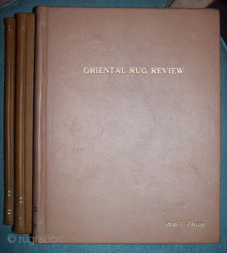 ORIENTAL RUG REVIEW volumes 8 through 15 covering more than 8 continuous years from October 1987 to January 1996. Vols 8,10 & 11 Bound with George O'Bannon's name embossed on cover.   ...