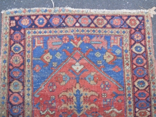 Old Heriz area rug - 3.1 x 5.2, wonderful color, wear areas, moth.  Needs cleaning.                 