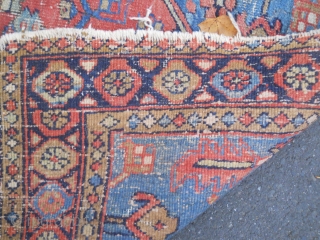 Old Heriz area rug - 3.1 x 5.2, wonderful color, wear areas, moth.  Needs cleaning.                 