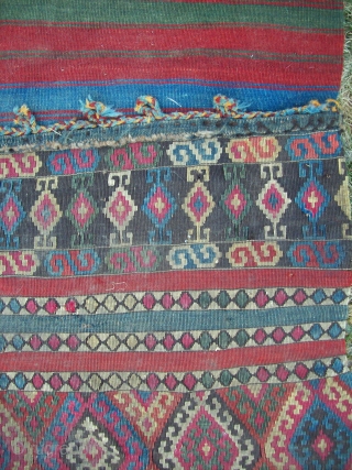 kilim bags 2.5 x 10 complete but not stiched together. Used as a runner. Some holes, filthy dirty,               