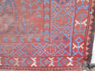 Beautiful color, drawing and format.  Great size. Retains partial kilim bands both ends. As is condition.   ( Ersari Turkmen Main Carpet )        