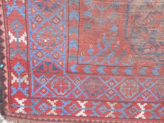 Beautiful color, drawing and format.  Great size. Retains partial kilim bands both ends. As is condition.   ( Ersari Turkmen Main Carpet )        