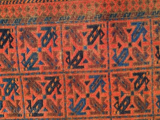 Beautiful Antique Baluch Rug, 39" X 68", complete with original goat-hair side selvages and flat weave ends. The rug appears to have all natural dyes. I counted 7-8 colors; deep indigo, medium  ...