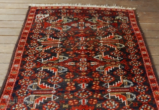 ANTIQUE BALUCH TRIBAL PILE RUG
WESTERN TURKESTAN Circa 1890
EXCELLENT VEGETABLE DYES

      Hand Spun Wool Pile Symmetrically Hand Knotted to Hand Spun, Undyed, IvoryWhite Wool Warps and Hand Spun,  ...