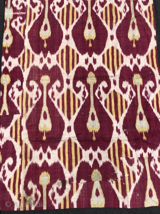 Antique 19th century Uzbek Adras (silk wrap/cotton weft) Ikat panel. Beautiful natural colours. The size is: 88cm X 132cm. Offered reasonable price.           