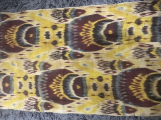 Antique Uzbek silk wrap cotton weft Ikat panel. Good condition natural dyes colours. The size is 65cm by 185cm. Offered reasonable price.           