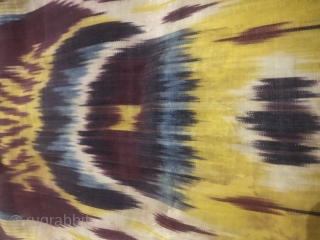 Antique Uzbek silk wrap cotton weft Ikat panel. Good condition natural dyes colours. The size is 65cm by 185cm. Offered reasonable price.           