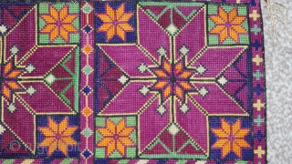 Antique Uzbek cross stitches embroidery. Beautiful colours and stitches. Good condition. The size is: 26cm X 26cm. Offered reasonable price.             