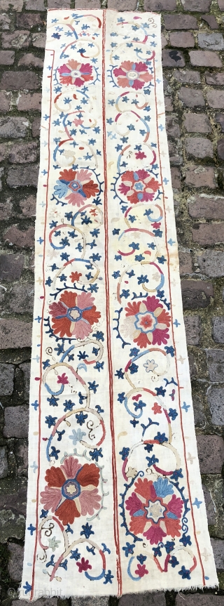 Beautiful 19th century Uzbek Bukhara region Suzani, excellent natural colours and chain stitches. Mint condition. The size is: 60cm X 185cm.            