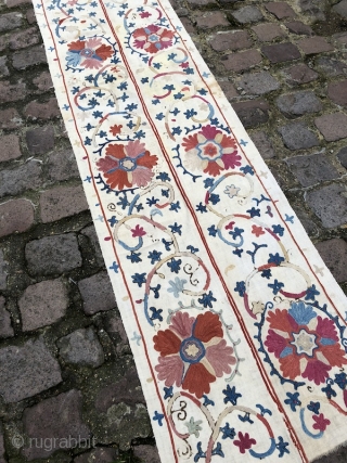 Beautiful 19th century Uzbek Bukhara region Suzani, excellent natural colours and chain stitches. Mint condition. The size is: 60cm X 185cm.            