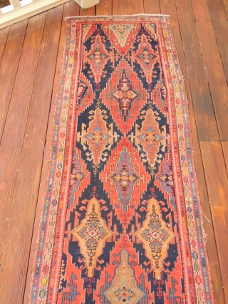 malayer runner with just a bit of wear 

nice colors and narrow - 3 ft 1 inch x 11 ft 6 inches           